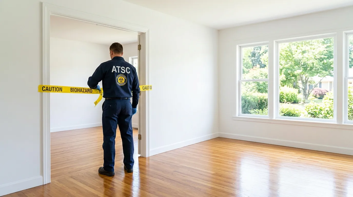 Certified biohazard cleanup crew performing Decomposition Cleanup in Huron